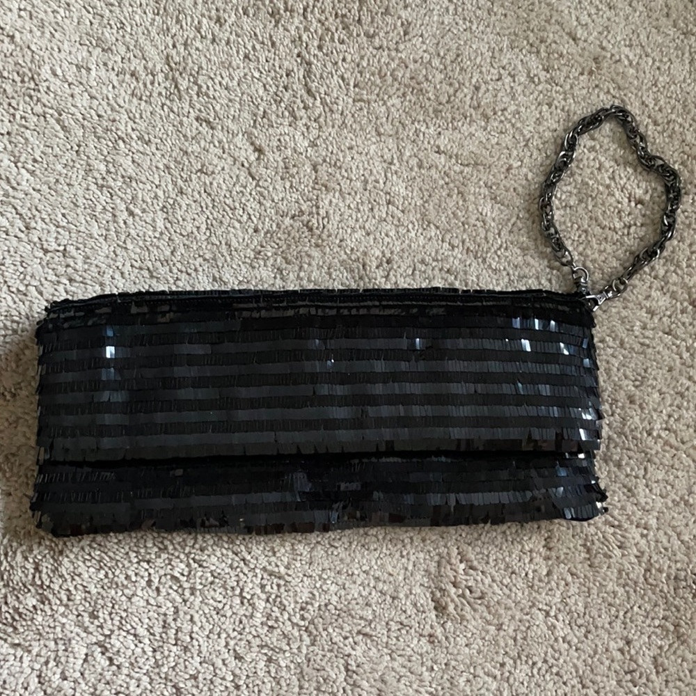 BCBG Max Azria black sequins clutch